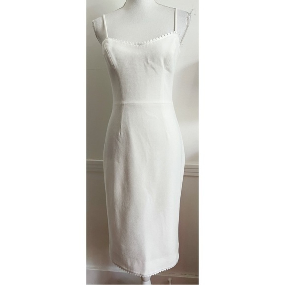 Dress The Population Solid White Ivory Scalloped Trim Adrian Dress